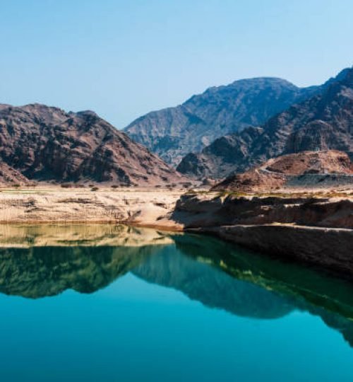 Wadi Beeh Dam in Jebel Jais mountain in Ras Al Khaimah emirate of United Arab Emirates