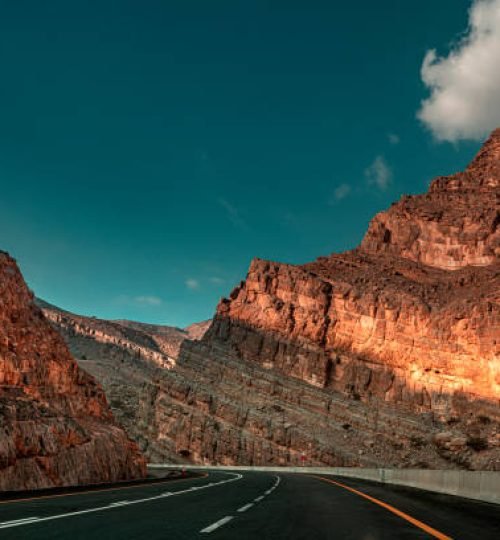 Mountain road through Jebel Jais, Best place to visit in Ras Al Khaimah, Trael and Tourism Concept Image